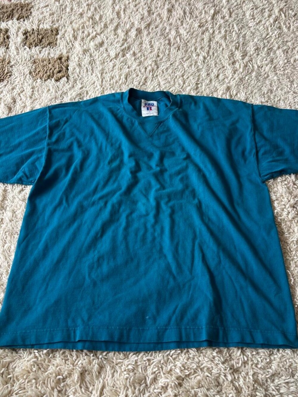 Vintage Russell Athletic Pro Cotton Blank Tee Teal Made in USA Size XL